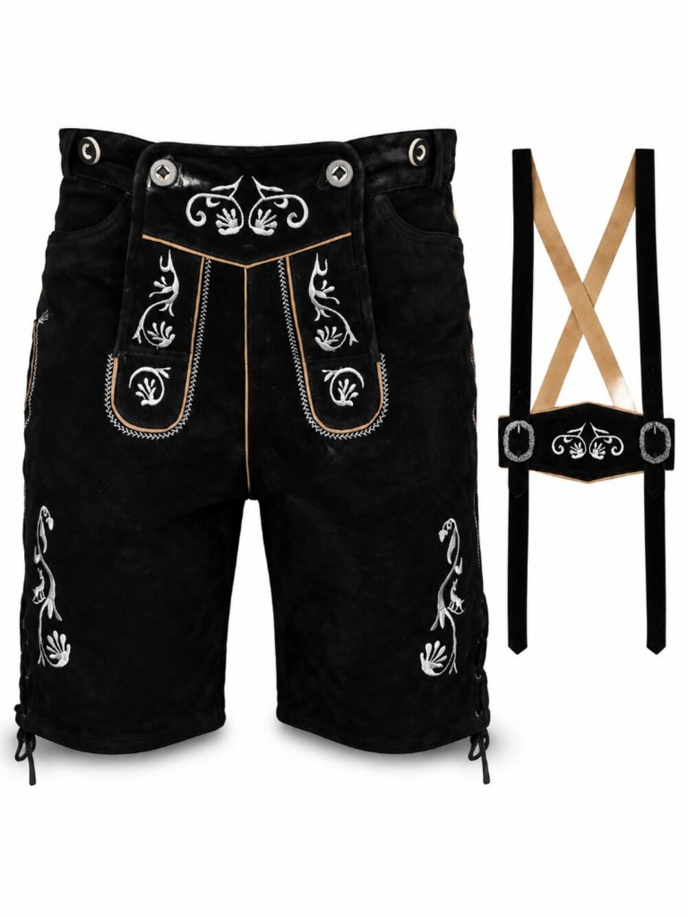 Oktoberfest Lederhosen Men Black Suede Leather Bavarian Trachten Outfit